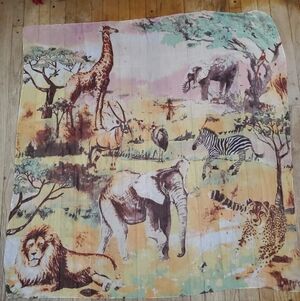 Silk? Scarf Exotic Africa Animals Jungle Skirt Top Picture LARGE 50" SQUARE